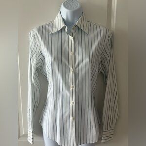 Women’s Brooks Brothers Blue and White Pinstripe Dress Shirt